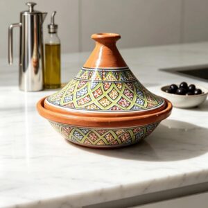 Amazigh Hand-Painted VillaVerde Flame-Proof Ceramic Cooking Tagine 30cm