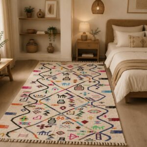 Berber Handmade Colorful Wool White Geometric Carpet Rug