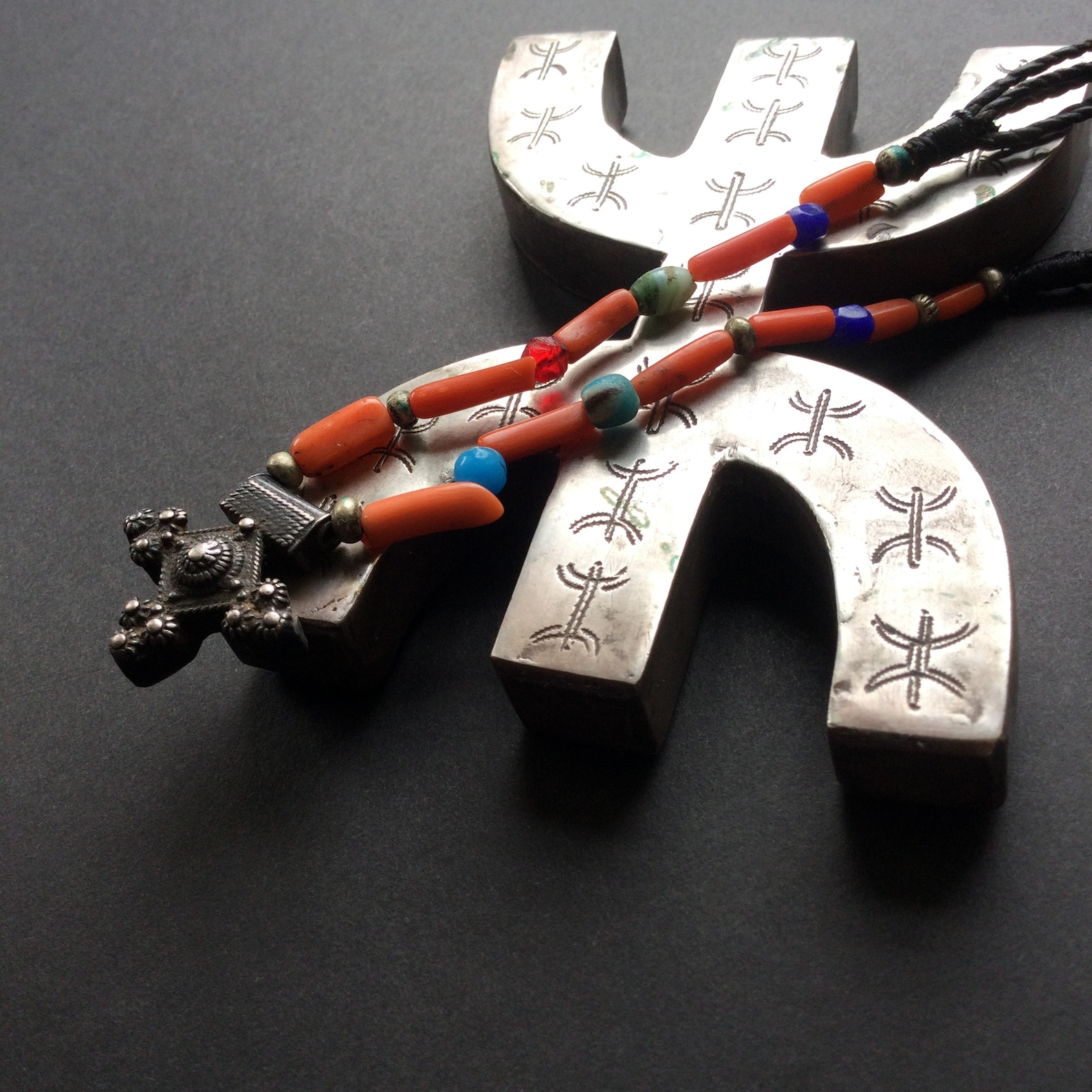 Berber MAURITANIAN CROSS old jewelry silver amulet NECKLACE
