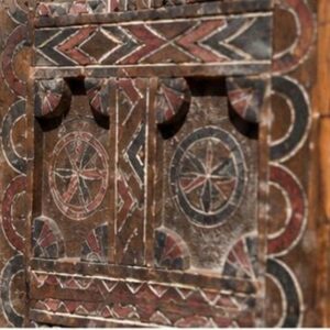 Antique Amazigh Berber Carved Wood Door Panel Wall Art