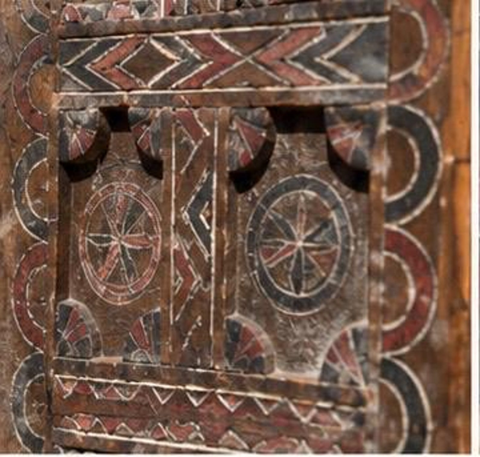 Antique Amazigh Berber Carved Wood Door Panel Wall Art