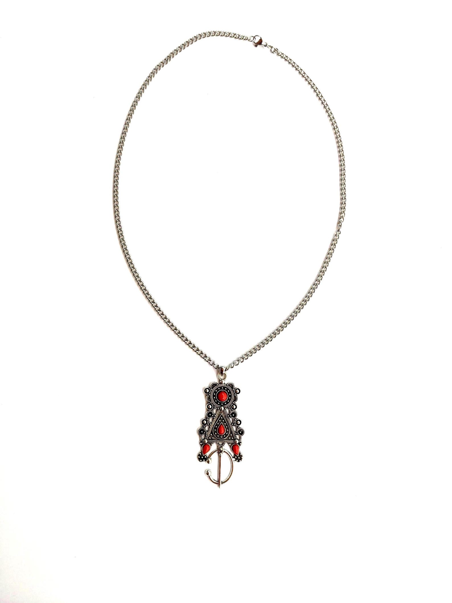 Amazigh Tizerzit Berber Fibula Pendant Stainless Steel Chain Necklace