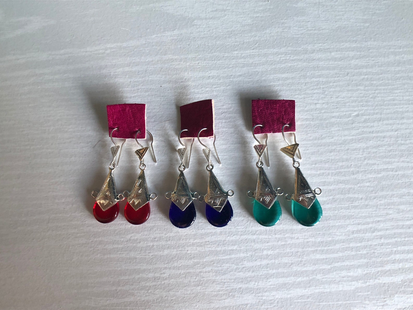 Amazigh Pure 925 Silver Tuareg Glass Silversmith Earrings