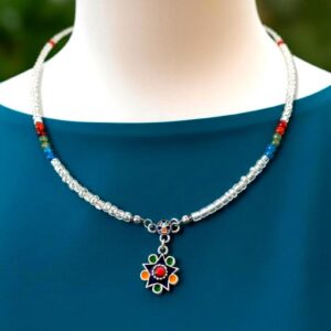 Amazigh Kabyle Natural Stone Seed Bead Enameled Pendant Necklace