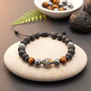 Amazigh Kabyle Men's Lava Stone Tiger Eye Enamel Bracelet