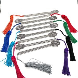 Amazigh Handmade Silver-Tone Hamsa Metal Bookmark with Silk Tassel