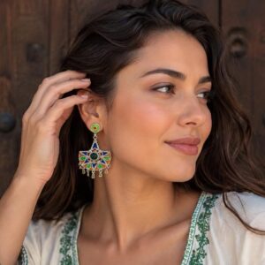 Berber Handmade 925 Sterling Silver Colorful Enamel Dangle Earrings