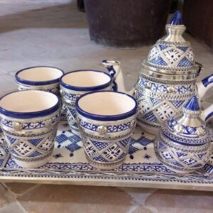 Berber Handmade Tea Set Silver Nickel Pottery Bowl