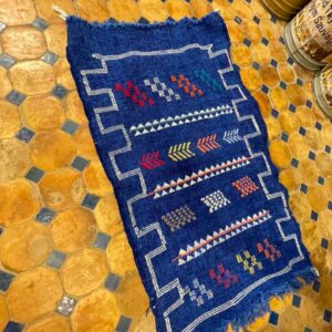 Berber Handmade Navy Blue Cashmere Geometric Carpet Rug