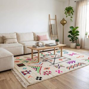 Berber Handmade Wool Colorful Symbols Boho Tribal Rug