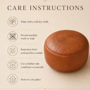 Berber Leather Handmade Cognac Round Ottoman Unstuffed Pouf