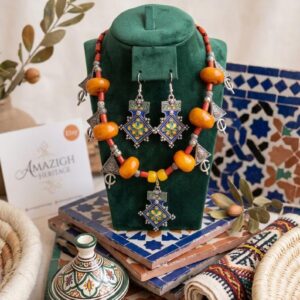 Amazigh Berber Enamel Jewelry Set with Necklace and Earrings