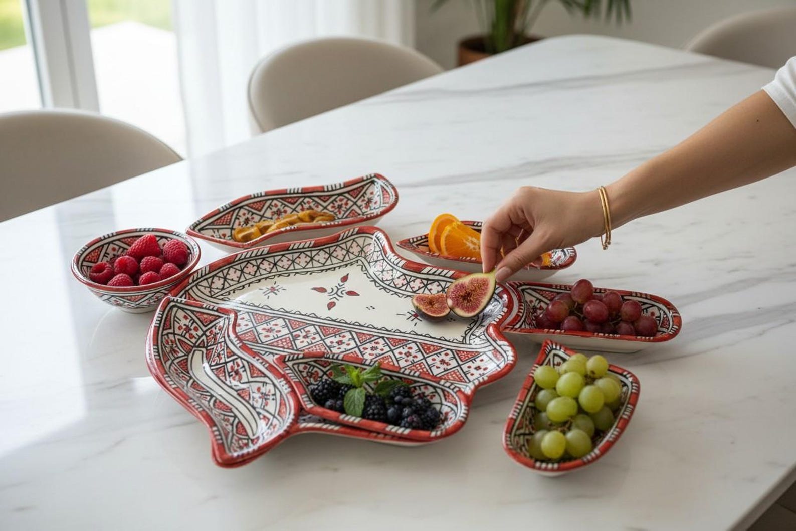 Amazigh Elegant Serving Set Pieces Handmade Ceramic Piece