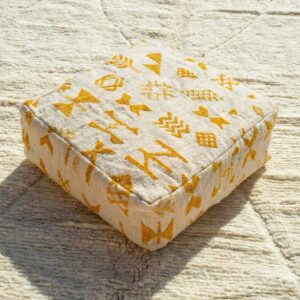 Berber Kilim Square Cover Yellow Wool Floor Pouf