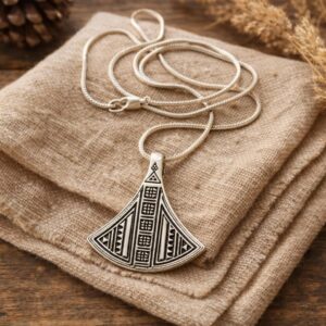 Amazigh Tuareg Silver Pendant Tribal Fan Necklace Unisex Amulet