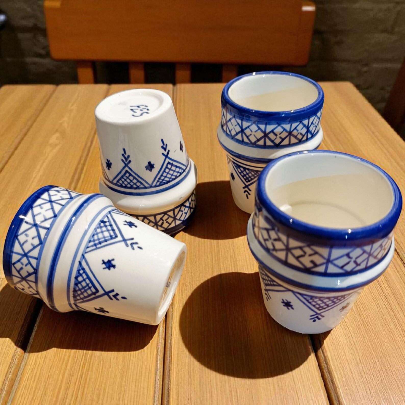 Berber Handmade Ceramic Cups Set Blue White Mug