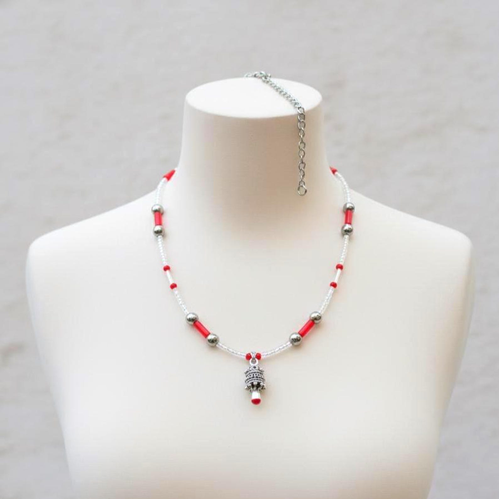 Amazigh Kabyle Handmade Stainless Steel Red Coral Enamel Necklace
