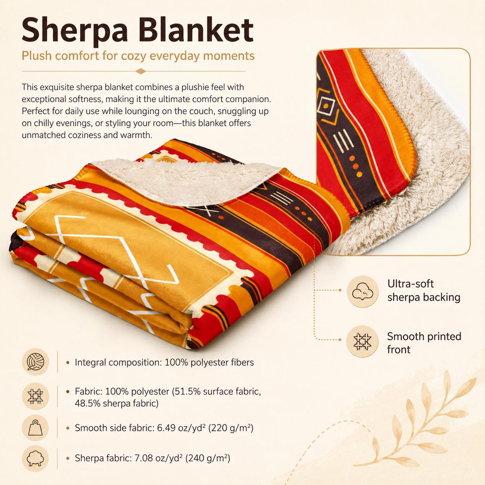 Kabyle Berber Amazigh Sherpa Textile Throw Orange Red North African Blanket