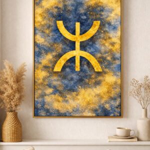 Amazigh Yaz Symbol Berber Blue Gold Abstract Printable Wall Art