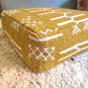 Berber Mustard Boho Floor Cushion Handmade Pouf Ottoman
