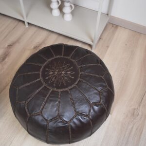 Amazigh Artisanal Leather Pouffe Handmade Delivered stuffed Pouf