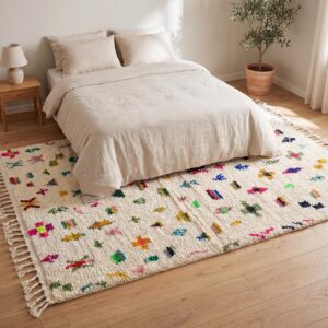 Handmade Amazigh Berber Tifinagh Geometric Natural Wool Area Rug