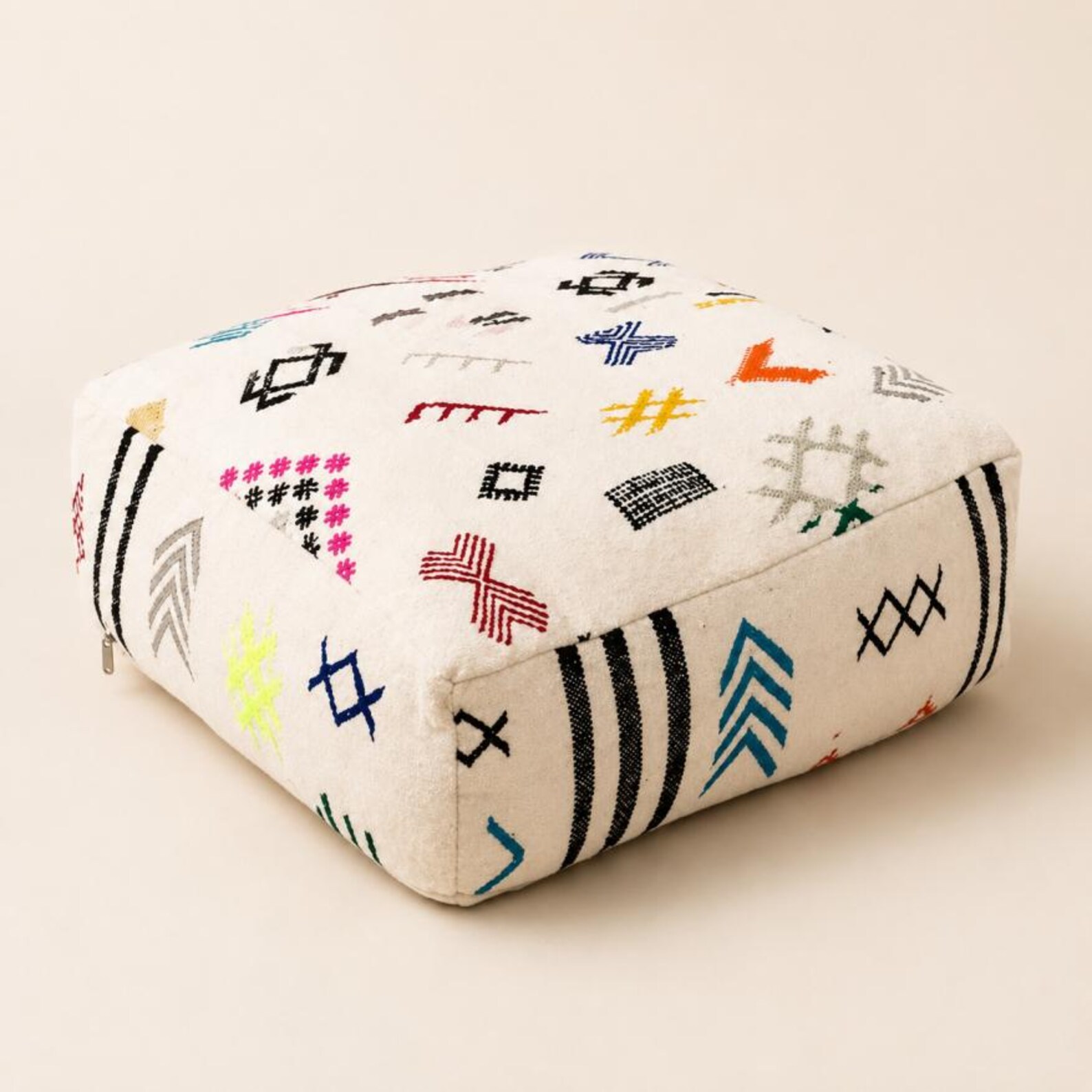 Berber Embroidered Boho Floor Cushion Colorful Tribal Pouf