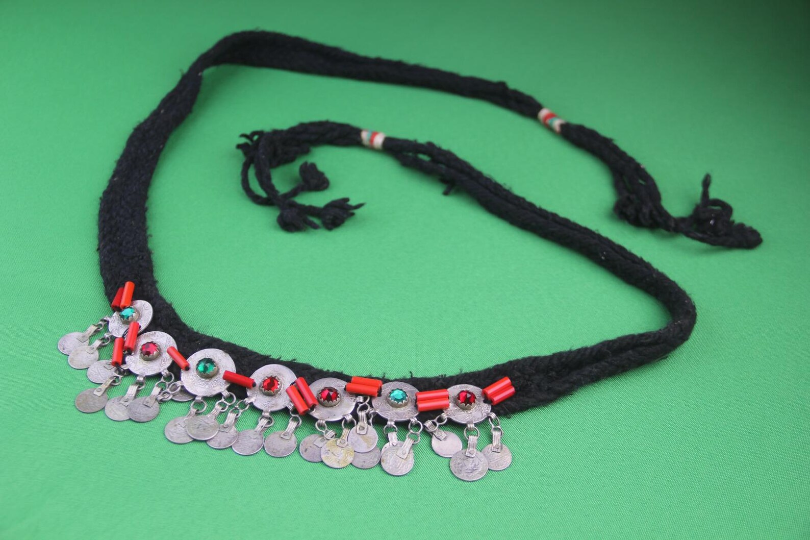 Berber Authentic ANTIQUE Silver Genuine Coral Coins Necklace