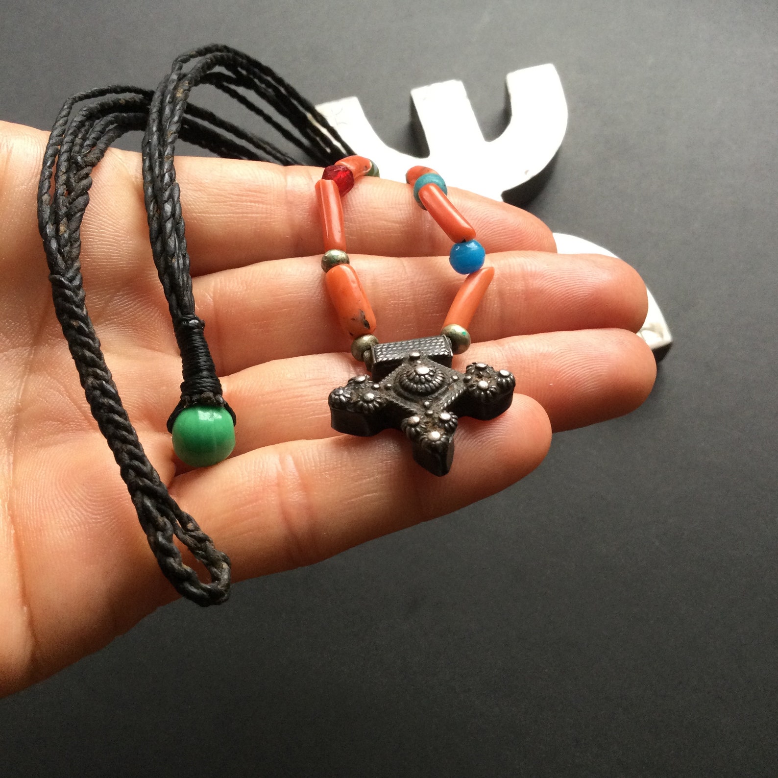 Berber MAURITANIAN CROSS old jewelry silver amulet NECKLACE