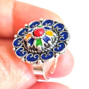 Amazigh Ring in métal argenté émaillé kabyle- - berbère