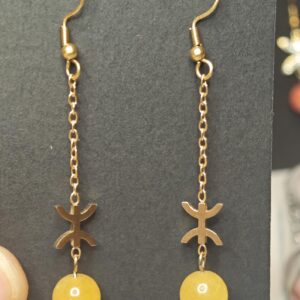 Amazigh Boucles d'oreilles YAZ tifinagh acier inoxydable avec pierres naturelles Adaptation moderne