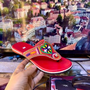 Amazigh Handmade Traditional Women’s Red Leather Embroidery Slippers