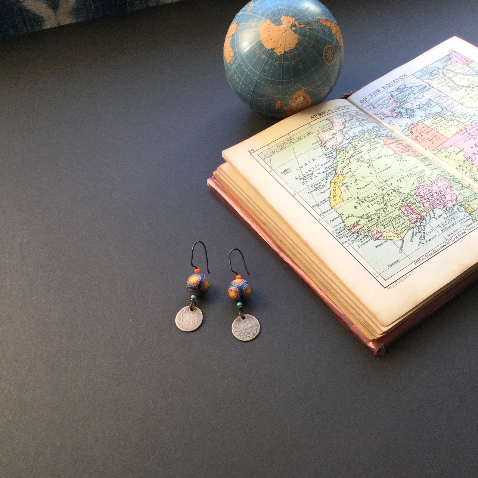 Berber COIN antique coral Venetian beads silver EARRINGS