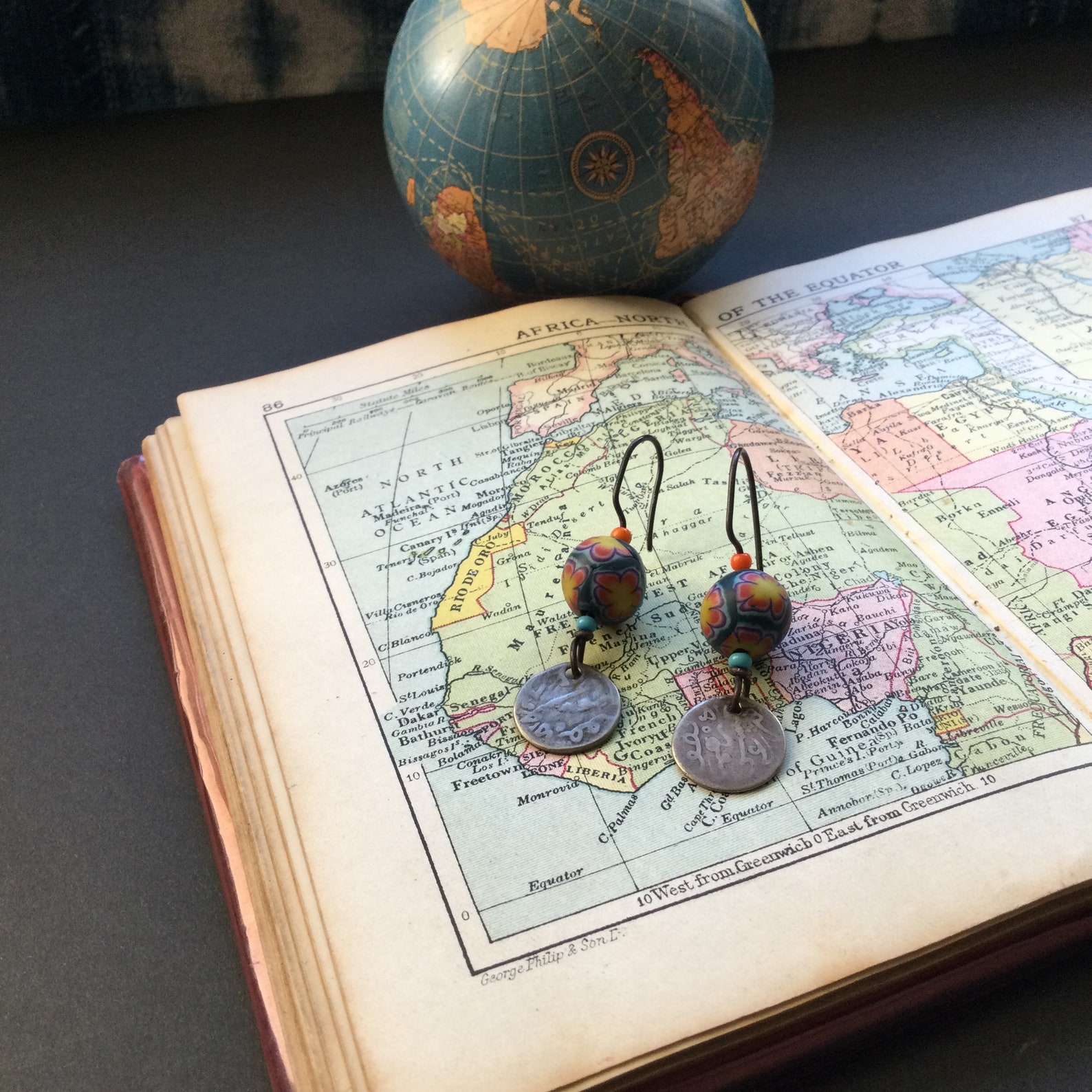 Berber COIN antique coral Venetian beads silver EARRINGS