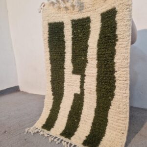 Amazigh Olive Green Striped Thread Handmade Custom Rug