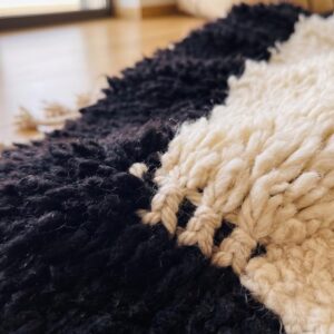 Custom Amazigh Berber Black and Ivory Wool Living Room Rug