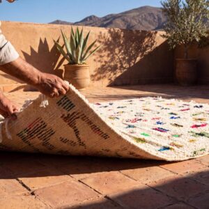 Handmade Amazigh Berber Tifinagh Geometric Natural Wool Area Rug