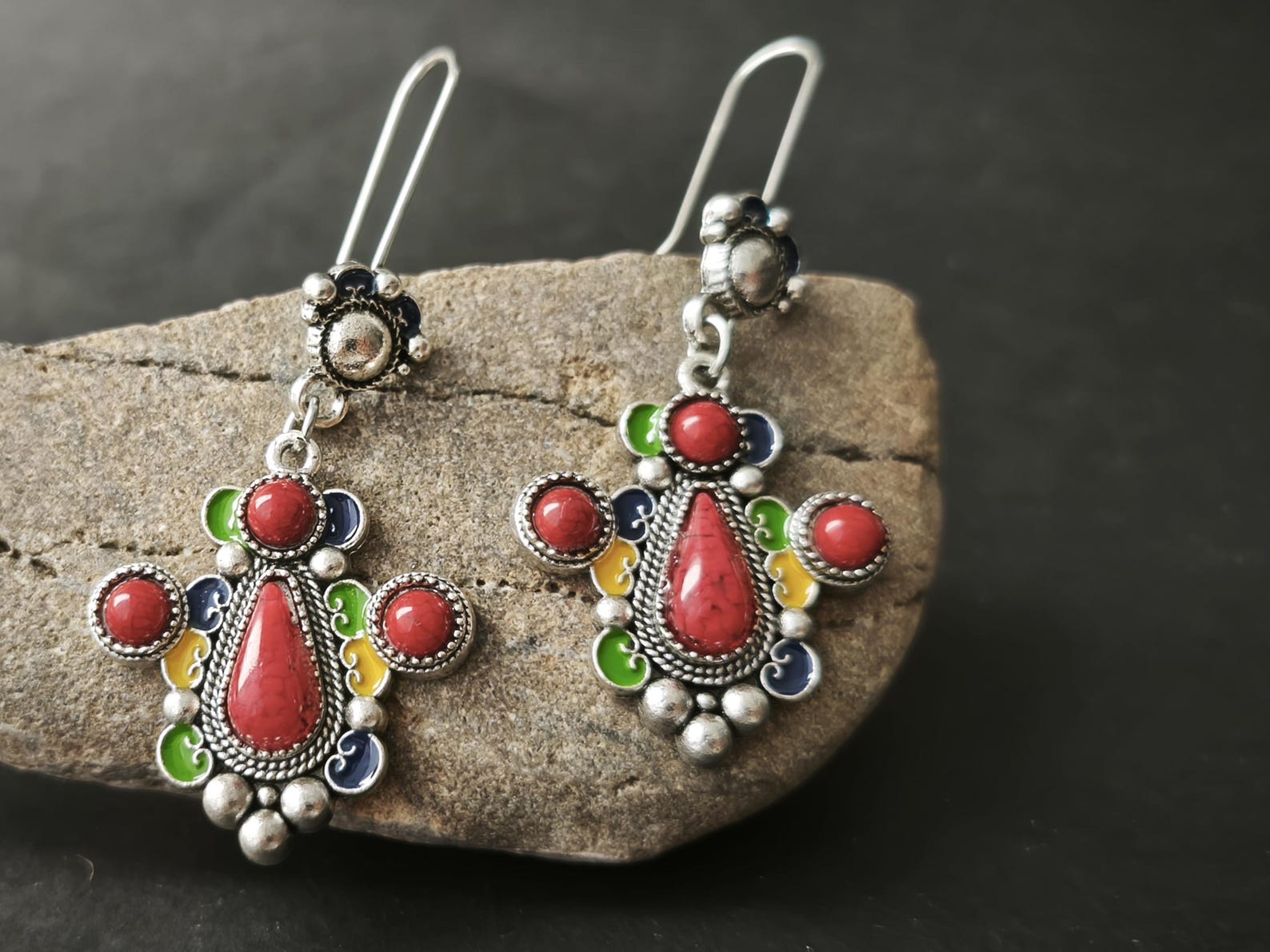 Traditional Kabyle Amazigh Berbères Handmade Colorful Dangle Earrings