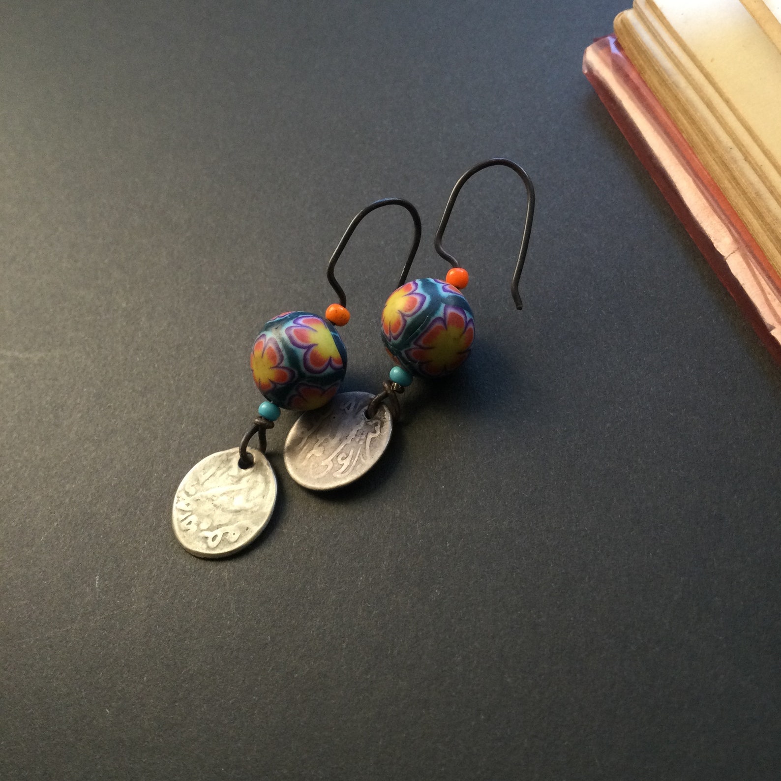 Berber COIN antique coral Venetian beads silver EARRINGS