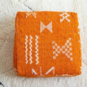 Berber Handmade orange Vintage Kilim Boho Footstool Pouf