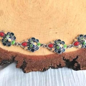 Handmade Amazigh Kabyle Berber Stainless Steel Red Coral Enamel Bracelet