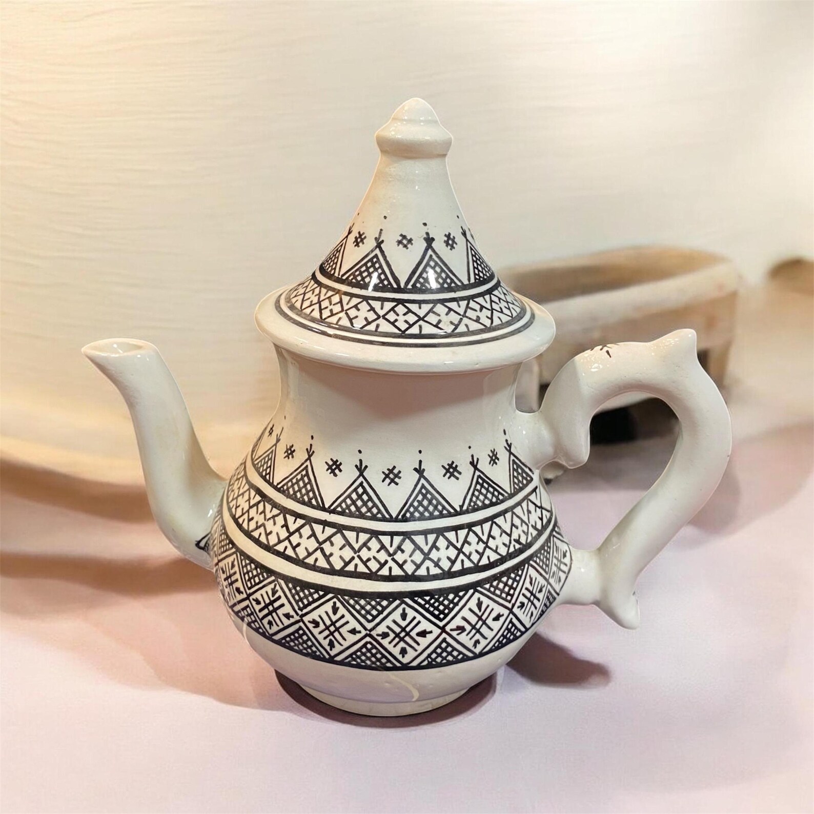 Berber Handmade Teapot Traditional Design White Ceramic Piece