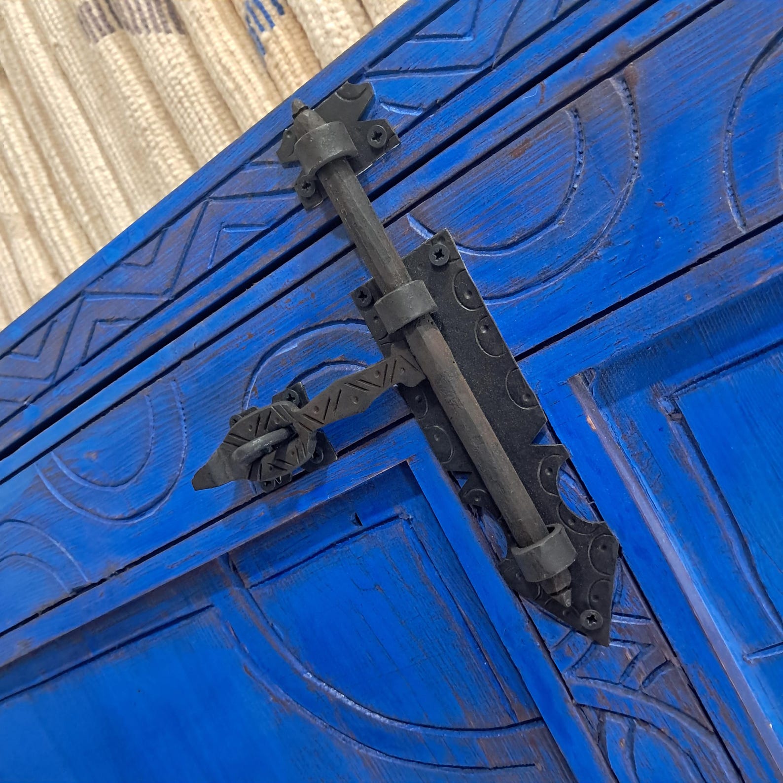 Berber Handcrafted Redwood Door Carved Interior Decor Blue