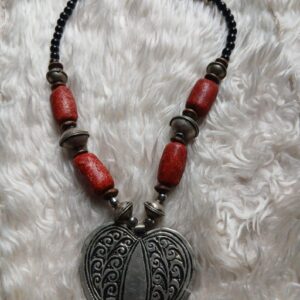 Amazigh Handmade Heart Pendant Red Beaded Statement Necklace