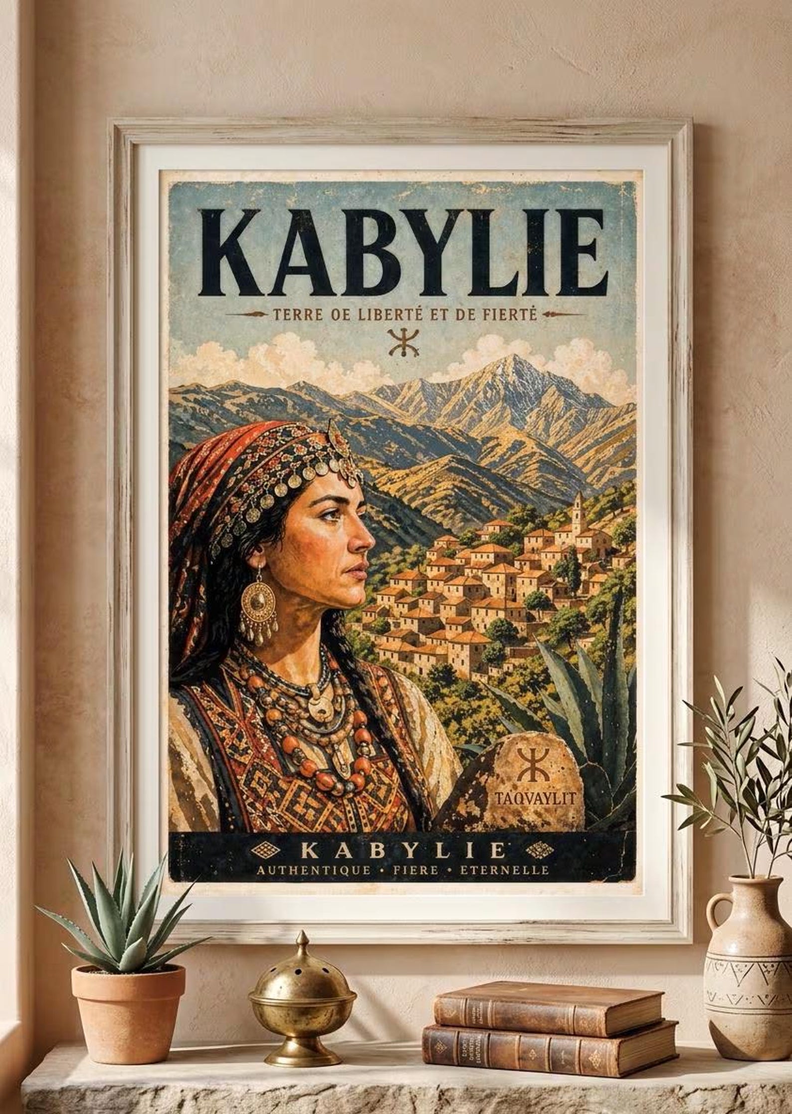 Vintage Kabyle Berber Travel Poster Amazigh Algeria Wall Art