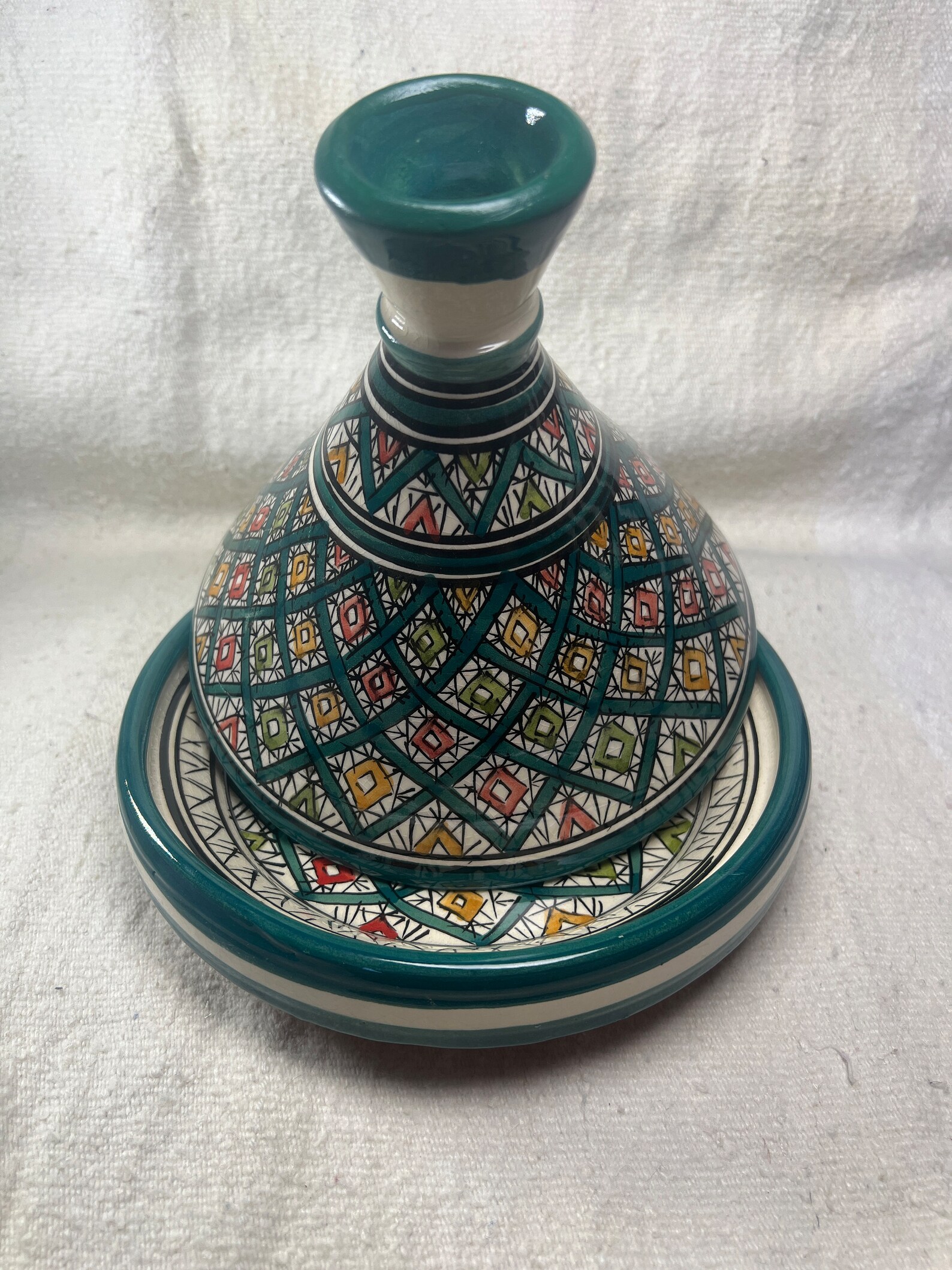 Amazigh handmade ceramic White Black tagine serving table