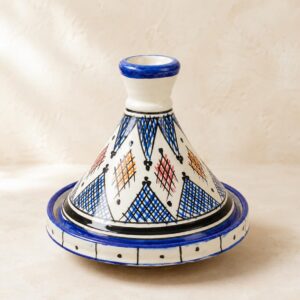 Amazigh Small hand-painted Safi ceramic serving tagine with blue