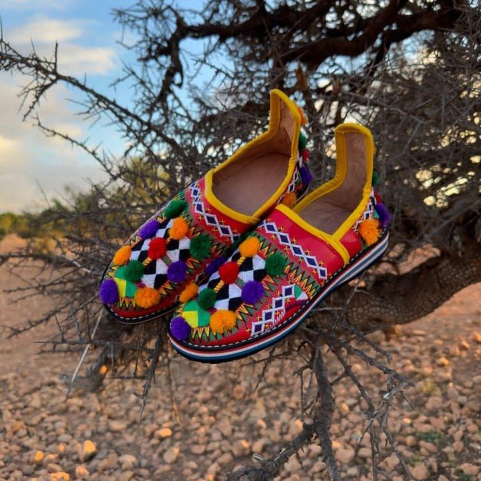 Amazigh Traditional s Colorful Handmade Embroidered Slippers Shoes