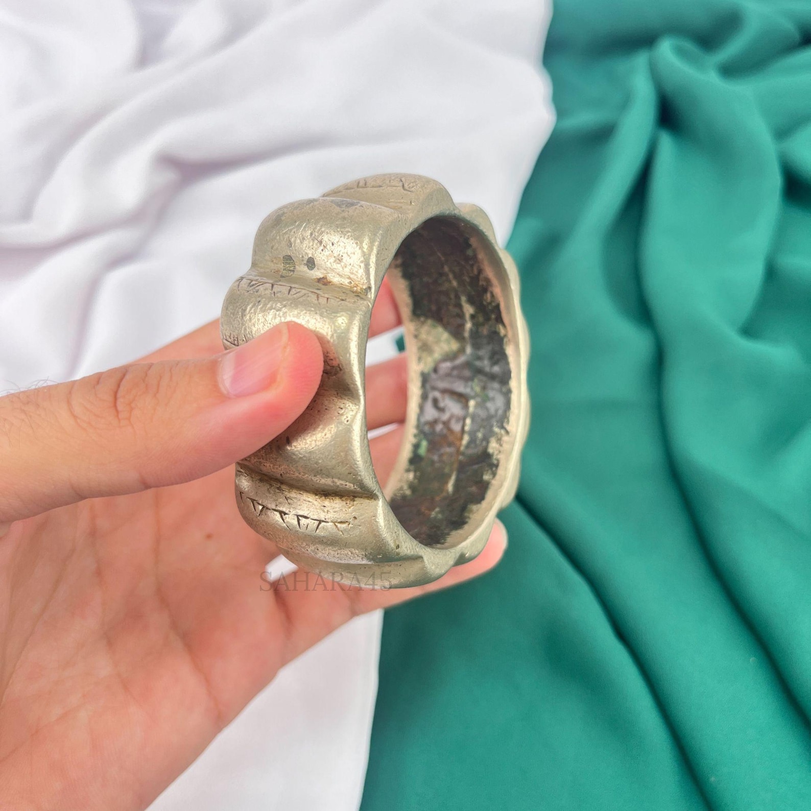 Berber Antique AIT ATTA Hand-Engraved 600 Silver Bracelet