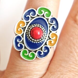 Amazigh Silver Tone Enamel Kabyle Adjustable métal Ring